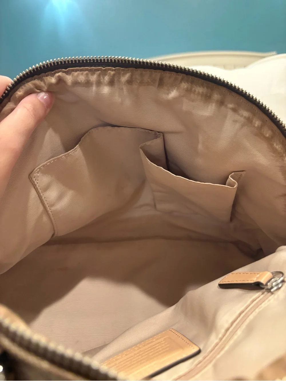 Coach Peyton Signature Cora Domed Satchel Khaki/Beige Pink Tag